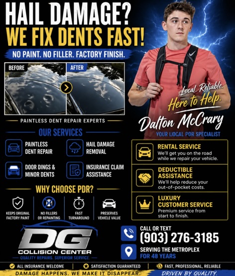 DG Collision Center paintless dent repair flyer