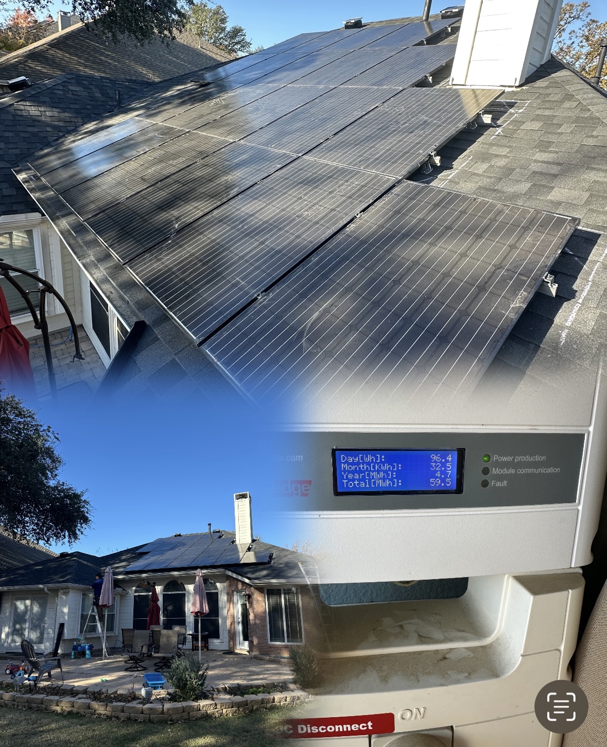 Solar detach and reset job in progress on shingle roof